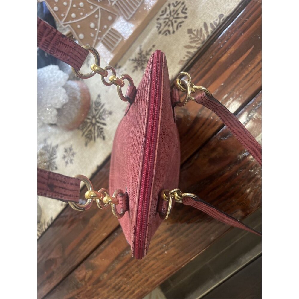 CRISTIAN MADE IN ITALY Genuine Leather Burgundy Red Dome Shaped Shoulder Bag - Picture 10 of 15